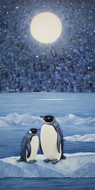 Пингвин на синем фоне с белым пятном на спине.