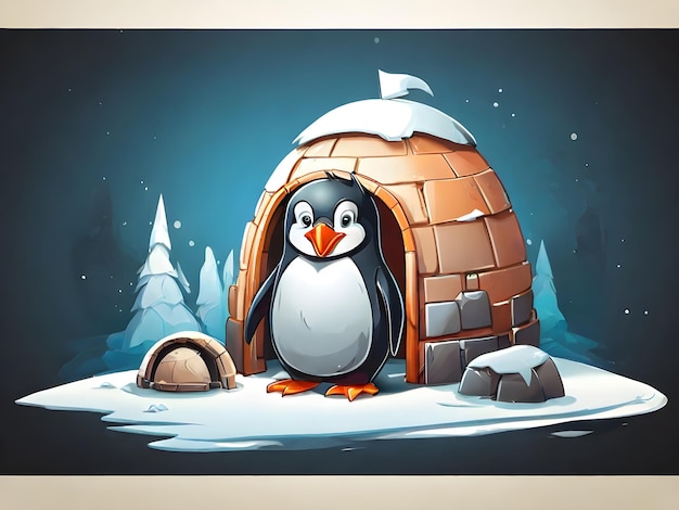 penguin with the igloo illustration