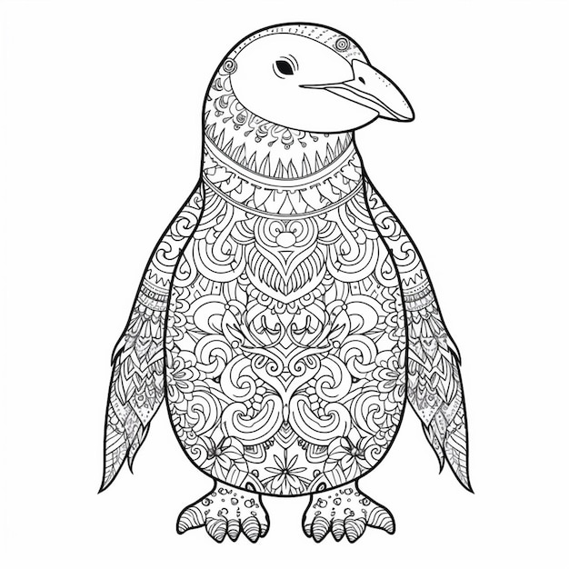 Photo a penguin with a patterned body and a large beak generative ai