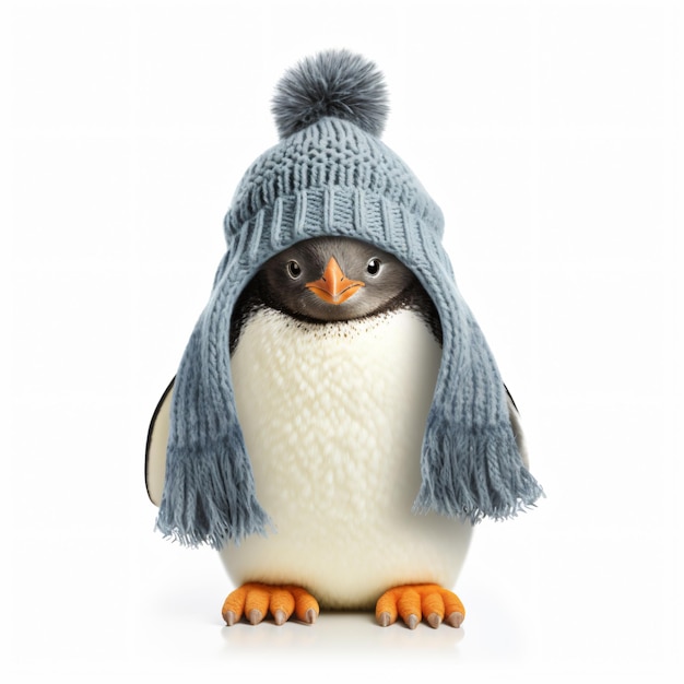 Photo penguin with wooly hat isolated on white background