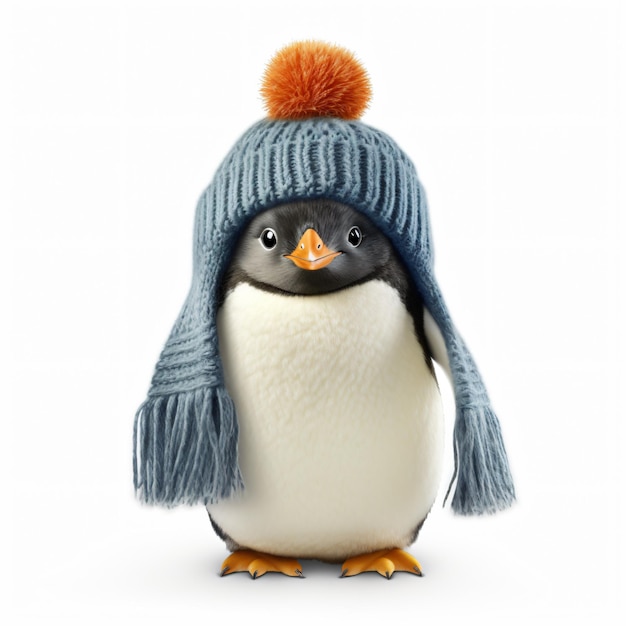 Photo penguin with wooly hat isolated on white background