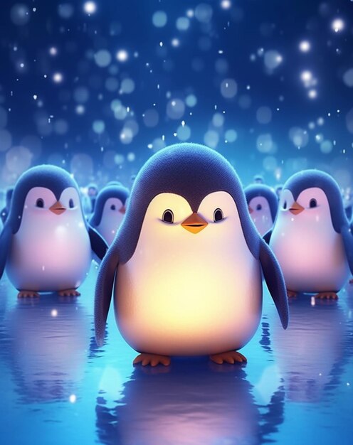 Photo penguins are standing in a row in the snow generative ai