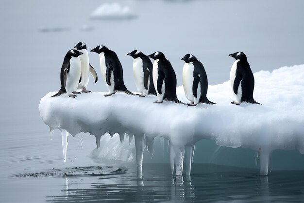 Penguins on melting Ice floe generative ai