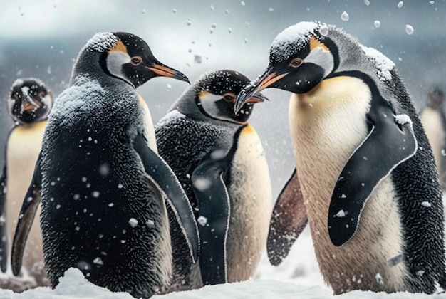 Penguins playing in the snow generative ai