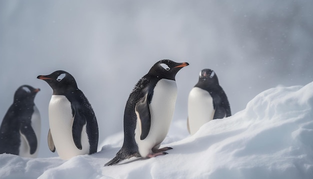 Penguins in the snow, antarctica