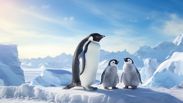 Penguins on the snow