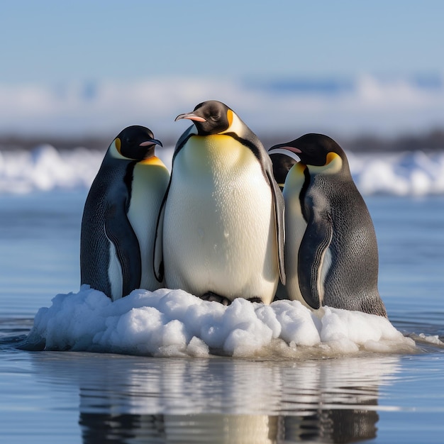 Photo penguins waddling on ice floe