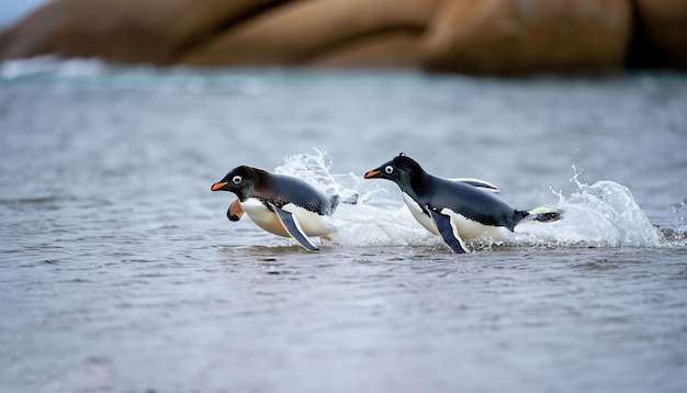 南極の水上のペンギン