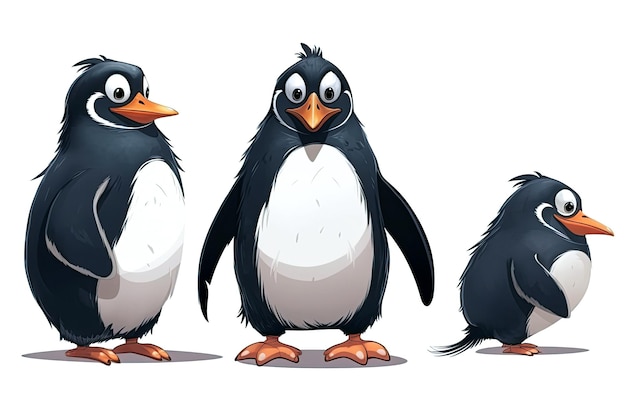 Пингвины на белом изолированном фоне Семейный набор милых мультяшных персонажей Генеративная иллюстрация AI
