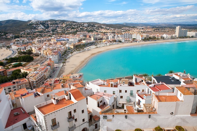 Peniscola beach and Village aerial view in Castellon Spain