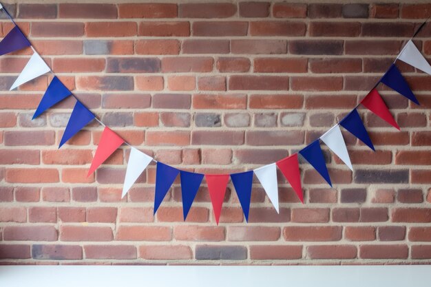 Pennant bunting strung against a plain wall