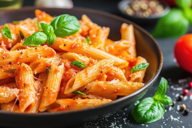 Foto penne arrabbiata een klassiek italiaans pastagerecht