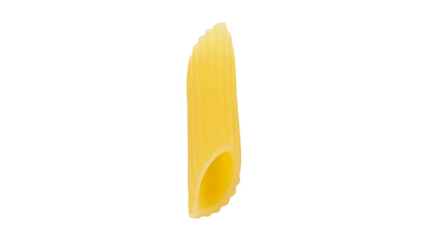 Penne doppia pasta one raw isolated on white background with clipping path element of packaging design Full depth of field