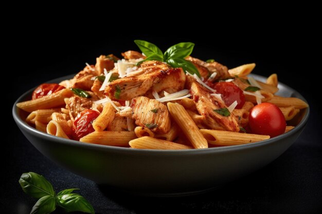 Penne pasta in tomato sauce with chicken Illustration AI GenerativexA