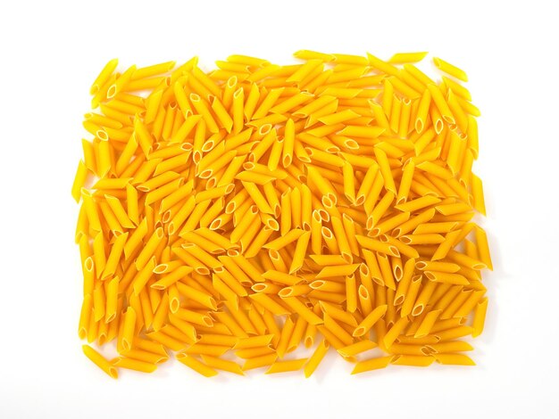 Penne pasta on white background