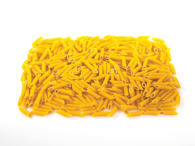 Penne pasta on white background