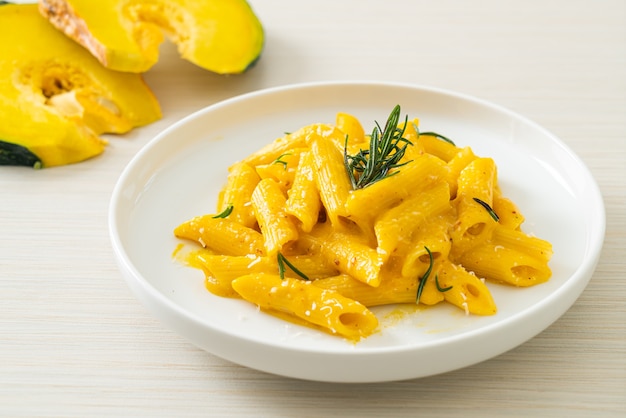 penne pasta with butternut pumpkin creamy sauce and rosemary