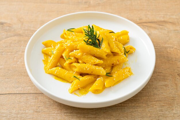 Penne pasta with butternut pumpkin creamy sauce