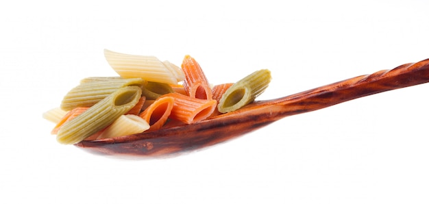 Penne rigate in porcelain bowl isolated