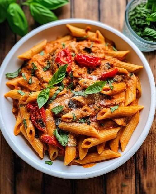 Photo penne with sun dried tomato pesto generative ai