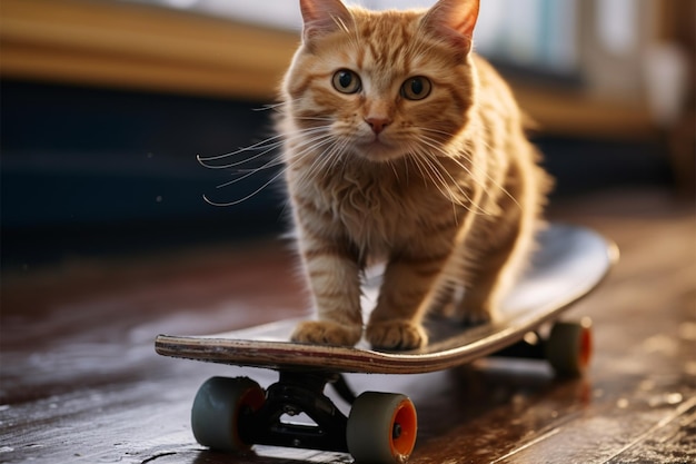 Foto la penny board diventa una stravagante cavalcata per un agile gatto soriano