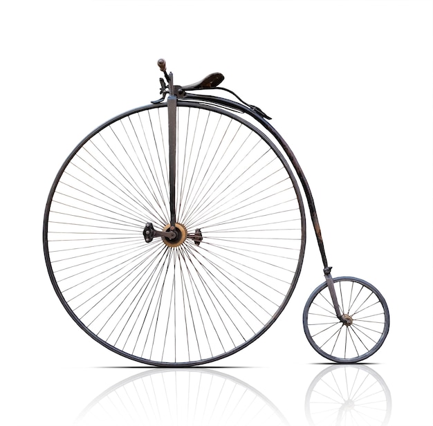 Pennyfarthing high wheel retro bike on white background