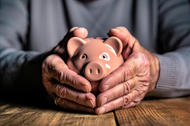 Pensioner with Piggy Bank