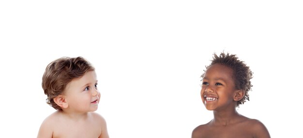 Pensive children isolated on a white background