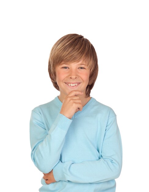 Photo pensive preteen boy isolated on a over white background