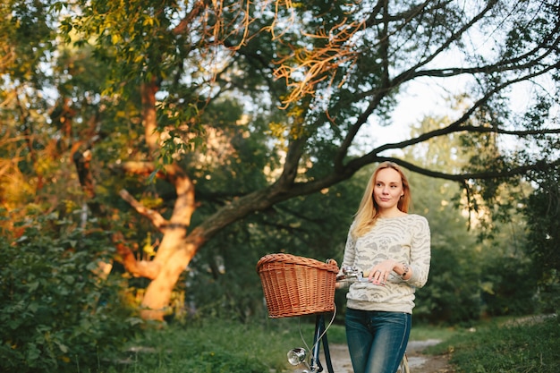 Pensive Woman on Vintage Bicycle 