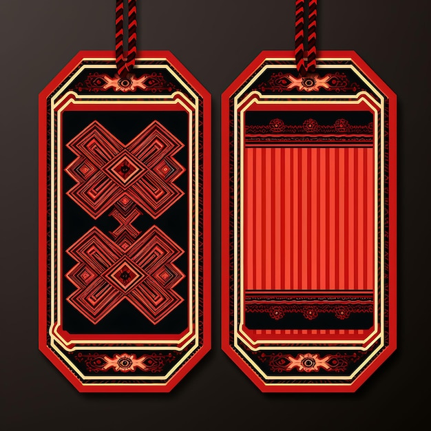 Pentagonshaped peruvian pattern tag card red color vibrant 2d design creative old traditional