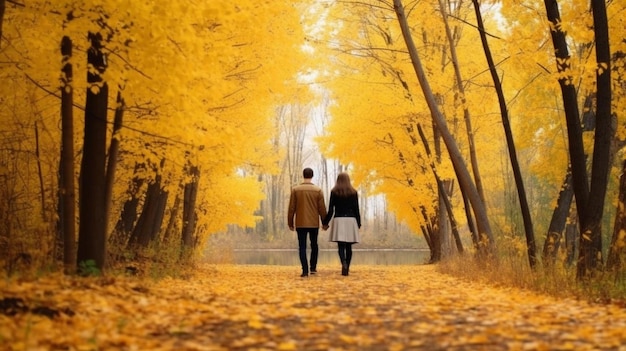 Penza russian federation october couple in love loving couple with yellow leaves walk in the autumn