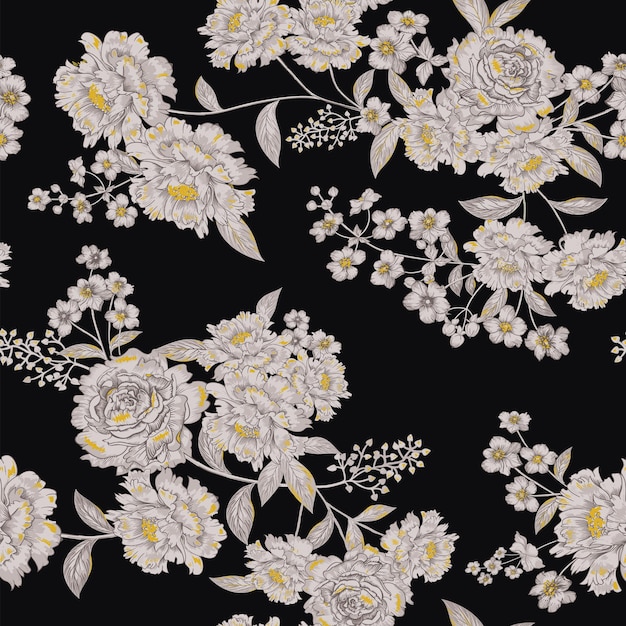 Photo peonie pattern goldblack