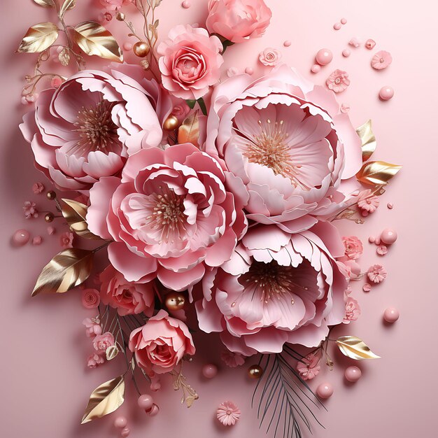 Peonies Frame Scattered Gems Blush Background Leave Space at Scene Art Decor Beauty Aesthetics