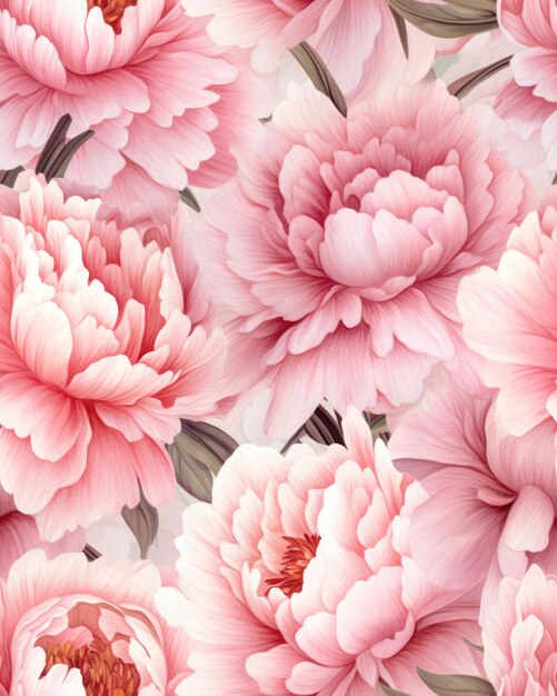 Peonies illustration seamless digital pattern for textiles fabrics souvenirs packaging AI generated