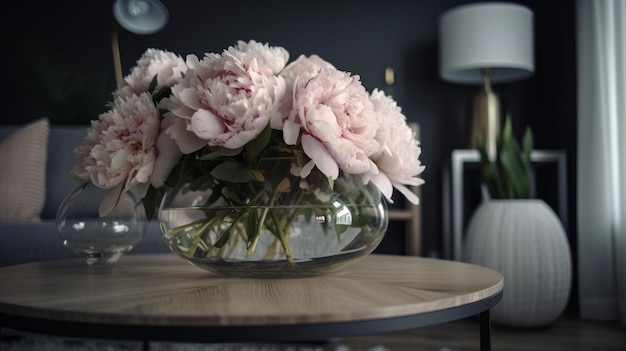 Peony bloemen in het interieur Illustratie AI GenerativexA