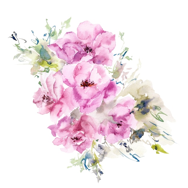 Peony bouquet Watercolor flowers painting Floral decor for greeting birthday wesdding card design