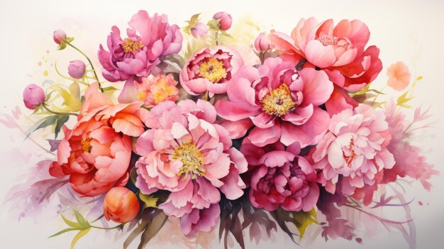 Foto un bouquet di peonie acquerello pennellate sciolte toni caldi ai generative