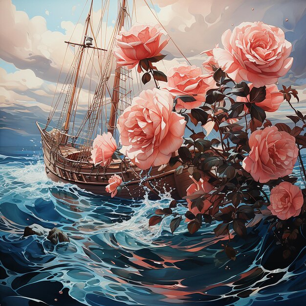 peony flower over the sea