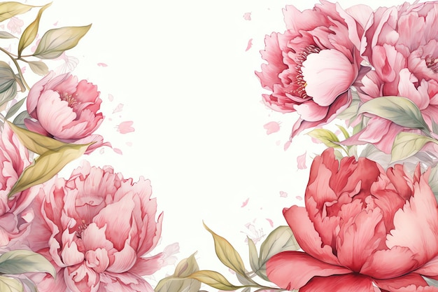 Photo peony flowers border frame background