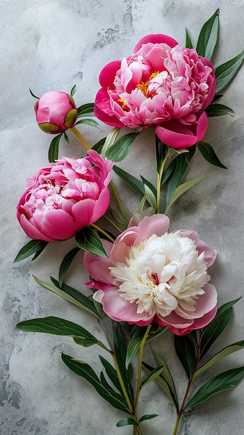 Photo peony flowers on light or dark concrete stone background