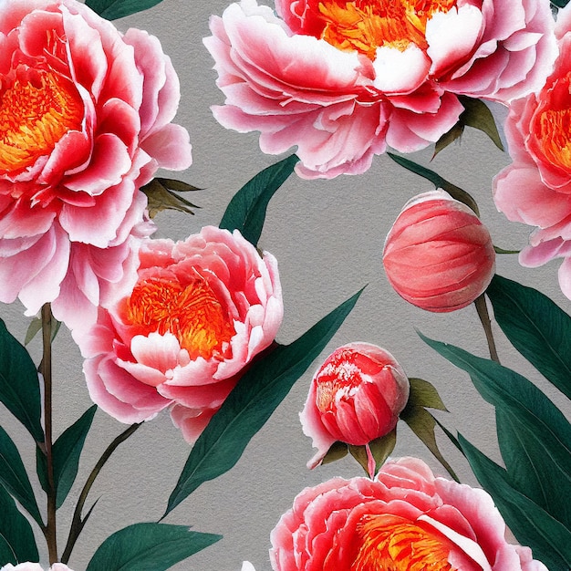 peony flowers seamless pattern. Repeat pattern