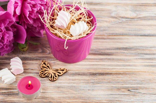 peony flowers, sweets