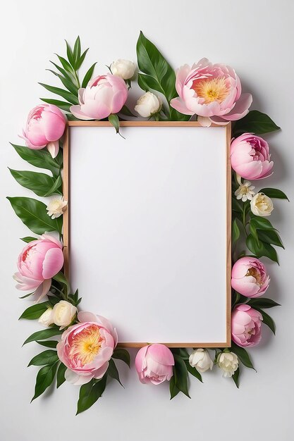 Peony Paradise Panel blank Frame Mockup with white empty space for placing your design