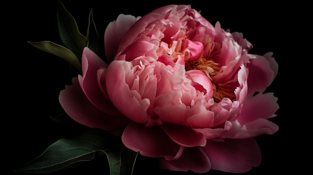 A peony with a black background