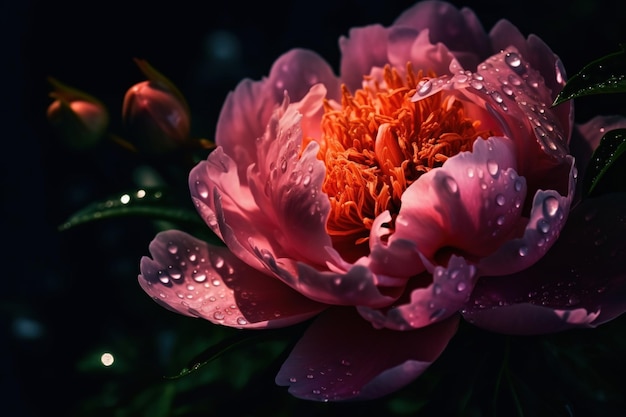 A peony with water droplets on it