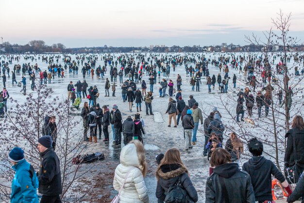 People against sky during winter