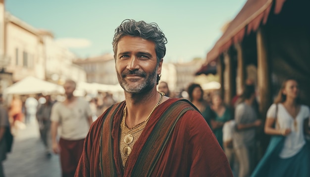 People of the ancient rome portrait roman people in the street background