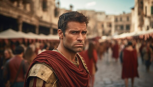 Foto la gente dell'antica roma ritrae i romani sullo sfondo della strada