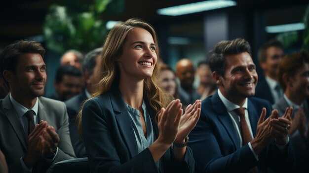 People applauding together in business meeting